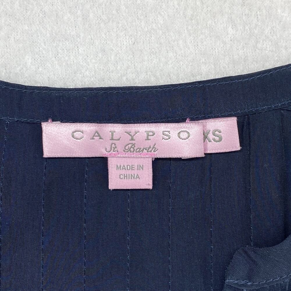 CALYPSO ST BARTH Top XS Satin Tunic Blouse Pintuck Popover Long Sleeve Blue - Picture 4 of 12